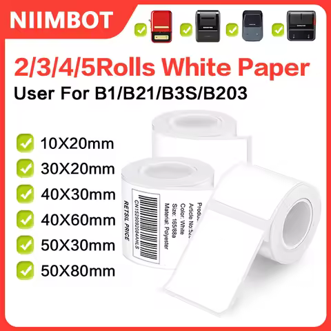 Niimbot B1 Portable Printer White Sticker 2/3/4/5Rolls Waterproof Paper Adhesive Label Printer Resid