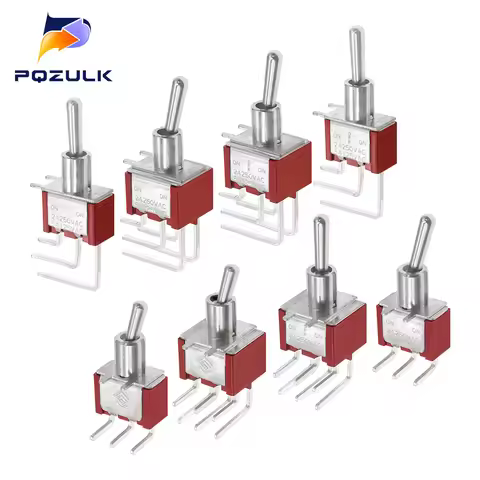 Vertical Right Angle 2/3/10A 125/250V AV 3/6Pins 2/3Position SPDT PCB Mount Toggle Switch ON-OFF-ON 