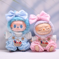 15cm 17cm labubu v3 Clothes|Checked Overalls Bow labubu Baby Clothes for labubu v3 v2 v1