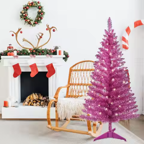 Makeatree 4ft Lighted Artificial Pink Christmas Tree Small Xmas Tree, Not Pre-Lit Artificial Christm