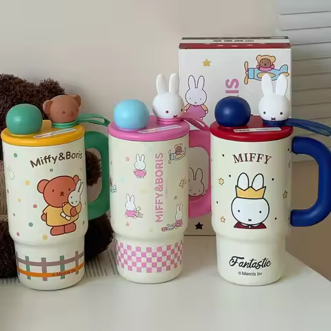 Cartoon Miffy Thermos Cup, Cute Miffy Rabbit, Large-capacity Ice Cup, Children's Student Straw Cup, 