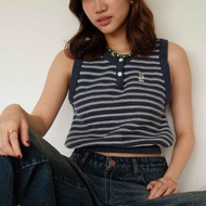 5pm.sun | wales top เสื้อ knit ไหมพรมแขนกุดเอวจัมพ์ลายทาง ทอช่วงคอเป็น curve *preppy & retro style :