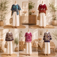Baju Blouse Batik Bunga Size Besar/Women Blouse Floral Big Size 3/4 Sleeve/Aunty Blouse/Blouse Ibu N