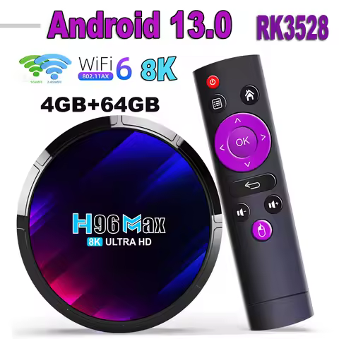 D H96 MAX Android 13 TV BOX Rockchip RK3528 2.4G 5G Wifi6 BT5.4 8K 4K 4GB 32GB 64GB ROM