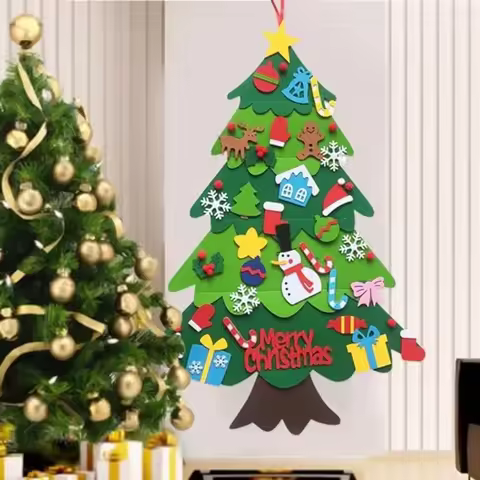 Felt Christmas Tree Gifts for Toddlers Kids with Led String Light, 3.2ft Wall Hanging DIY Xmas Tree 