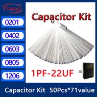 Capacitor Kit 0201 0402 0603 0805 1206 smd Capacity package each value*50PCS Sample 1/10/100nf 1/10/