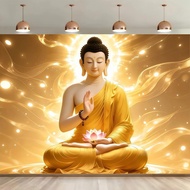 Kain latar belakang patung Buddha teratai emas, hiasan ruang tamu Zen, kain gantung dinding TV, susu