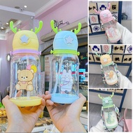 Kids Water Bottle Straw Bottle Trainer Cup Antler Water Bottle Children Bounce Straw Cute Sports Outdoor Water Cup