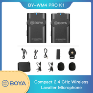 BOYA BY-WM4 Pro Portable 2.4G Wireless Lavalier Lapel Microphone System Transmitters Receiver with Hard Case for DSLR Camera Camcorder Smartphone PC Tablet Sound Audio Recording Vlog Live Streaming Interview