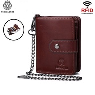 SCHLATUM Genuine Leather Men's Wallet c0in Purses RFID Credit Card  Retro Short Wallet Multifunction Zipper Wallet