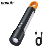 BORUiT Multifunctional Portable Zoomable Flashlight Type-C Rechargeable Camping Light with Hook