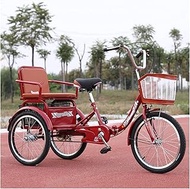 Home Office Foldable Adult Trike 20inch Tricycle Pedal 3 Wheel Bike Single Speed Three-Wheeled Bicycle with Large Shopping Basket for Seniors Men Women Red