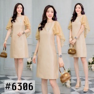 6306 ชุดเดรสผ้าไหมประยุกต์งานผ้าอัดกาว