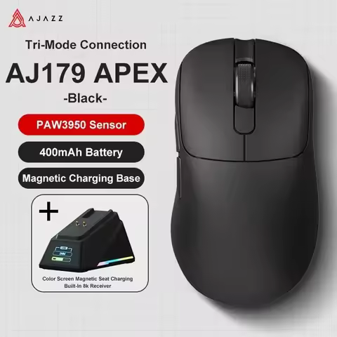 Ajazz AJ179 Apex Wireless Bluetooth Lightweight Gaming Mouse PAW3950 30000DPIR GB Charging dock macr