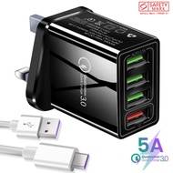 Multi USB Charger Quick Charger 3.0 Fast Wall Charger EU UK multi usb Plug Adapter with Type C Cable Super Charge