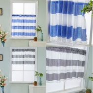 1 Panel Striped Rod Pocket Half Curtain Kitchen Window Short Tiers Blue Grey 3 Sizes Chiwanji Home Decor