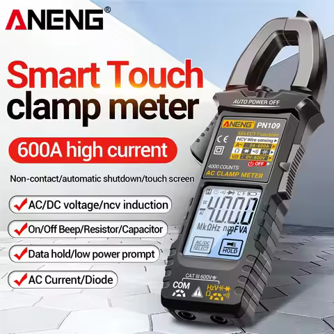 ANENG PN109 Digital Clamp Meter 4000 Counts AC 600A AC DC 600V Resistance Capacitance NCV Diode Back