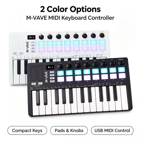 M-VAVE SMK-25 II 25 Key Bluetooth MIDI Keyboard Controller with 16 RGB Pads, Rechargeable Wireless S
