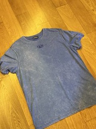 Diesel Blue T-shirt T-ADJUST系列 水洗做舊Oval D標誌T恤（