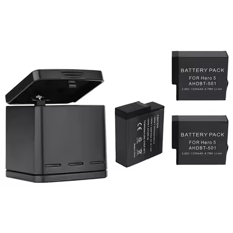 For GoPro 3-way Battery Charger+ 3 Batteries Kit,Charging Storage Box with Replacement Battery for G