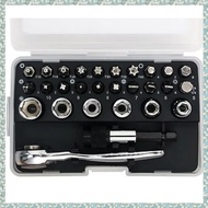 (TENK) 28 in 1 Mini Ratchet Wrench Set with Right Angle Offset 1/4 Inch 72 Tooth Screwdriver Handle