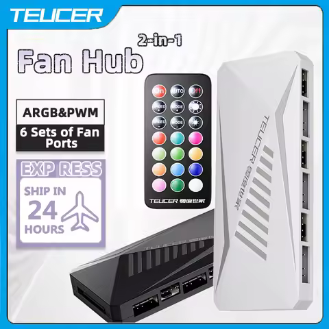 TEUCER 3 in 1 Fan Hub 4Pin PWM Speed Controller 3Pin 5V ARGB Cooling Fan Smart Remote Control for Co