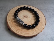 999純銀 招財貔貅配黑碧璽手串