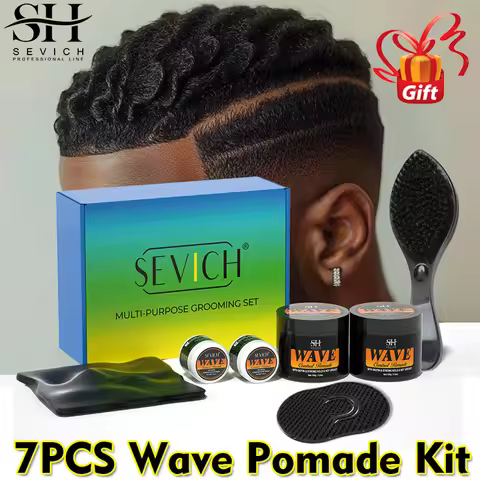7pcs/Set Wave Pomade Kit Gifts with Comb & Silky Durag 360 Deep Waves Control Hair Oil Sport Strong 