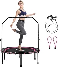 SONGMICS 40" Mini Fitness Trampoline Indoor with Bungee Cords Exercise Rebounder with Adjustable Bar Foldable Easy Install for Adult at-Home Workout 264.6 lb Load Capacity