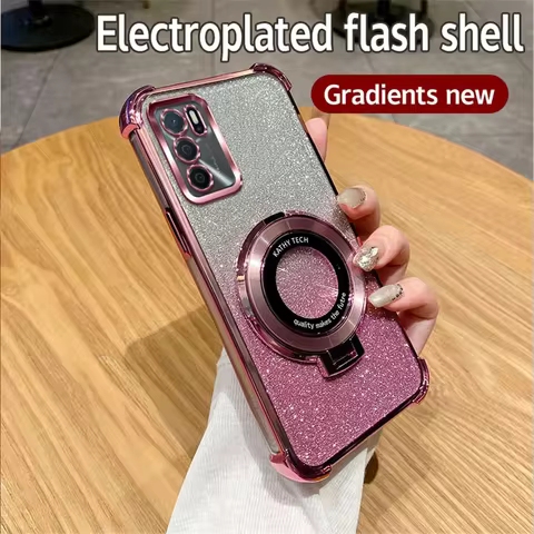 Glitter Shockproof Plating Bracket Phone Holder Case For OPPO A16 A16S A17 A15 A53 A36 A76 A5 A9 202