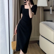 casual black long fitted formal dress for mafia outfit woman with slit beach outfit plus size