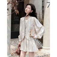 Lace Shirt, Boho Vest & Pleated Skirt - Elegant 3-Piece Outfit Set | Autumn