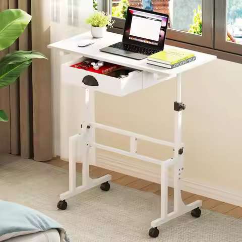 Adjustable Height Standing Desk with Drawer and Wheels, Portable Sit-Stand Workstation for Laptop Tr