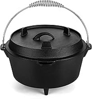 Leonyo 5QT Cast Iron Dutch Oven, 2 in 1 Dutch Oven Pot with Lid, Camping Pots and Pans Set Large Cas