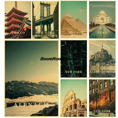 Landscape Tourism City Posters Harajuku Funny Cafe Wall Art Picture Painting Room Mural Bar Cafe Liv