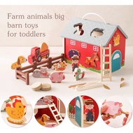 [SG Stock] Wooden Barn Farm | Pretend play Montessori | Sensory Small World Play Toy