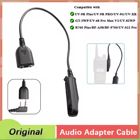 Baofeng UV-9R Pro Audio Adapter Cable UV-68 Pro Max V2 2 Pin-K Plug Earphone Speaker for UV-22 Pro M