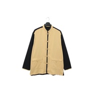 Back to Green-長袖襯衫 拼接黑與卡其中山裝T-09//vintage shirt