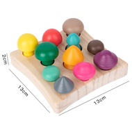Colorful Mushroom Kids Montessori Wooden Toy Counting Pick Mushrooms Color Shape Sorting Matching Ga