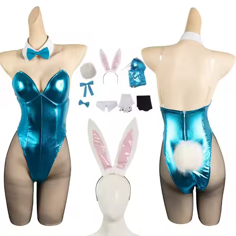 Women Bunny Girls ICHINOSE ASUNA Cosplay Costume Blue Fantasia Archiver Headband Jumpsuit Gloves Out