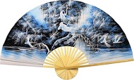 Oriental-Decor Exultation in Blue Folding Wall Fan Hand-painted Wall Decor Art (60 inch wide)