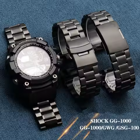 Stainless Steel Watch Band Adapter for CASIO G-Shock Modified GG-1000/GWG-100/GSG-100 Men's Black Br