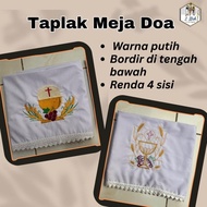 TABLECLOTH ALTAR; WHITE PRAYER TABLE CLOTH with Embroidery and Lace Prayer Altar