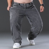 Spring Summer Gray Jeans Men Loose Straight Fat Guy Fat Guy Wide Leg All-Match Casual Men Long Pants