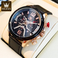 OLEVS Jam Tangan lelaki original Leather Quartz Luminous Analogue Chronograph Multifunction Sport Waterproof Men's watch