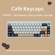 [SG Local Stock] ☕Café Keycaps | 134 Keys | Cherry Profile | PBT Dye-Sub | Royal Kludge Tecware Keychron Akko Keycap