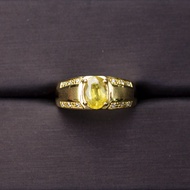 แหวนพลอยบุษราคัมน้ำทองบางกะจะ(Yellow Sapphire) ตัวเรือนเงินแท้ 92.5% ชุบทอง ประดับด้วยเพชรCZ เกรดสวยพิเศษจากรัสเซีย ไซด์นิ้ว61 หรือเบอร์ 9.5US