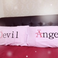 Couple Lovely Pillow casing Theme Angel&amp; Devil Pink Color