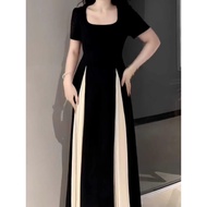 [Tawaran Istimewa] Gaun Elegan Rekaan Blok Warna Gaya Perancis Saiz Besar untuk Wanita, Musim Panas,