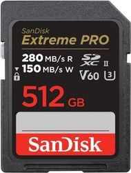 SanDisk SDXC Extreme PRO 280MB/s UHS-II Flash Memory Card 512GB (SDSDXEP-512G)